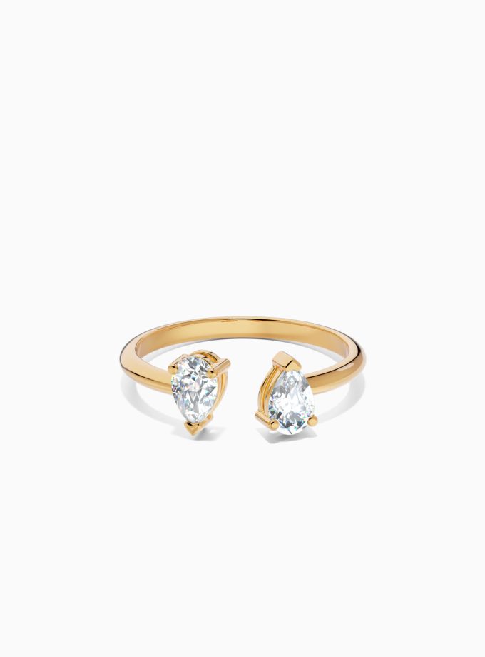 18K Gold Open Pear Shaped Diamond Ring | Varudai | Engagement ring | Wedding Ring