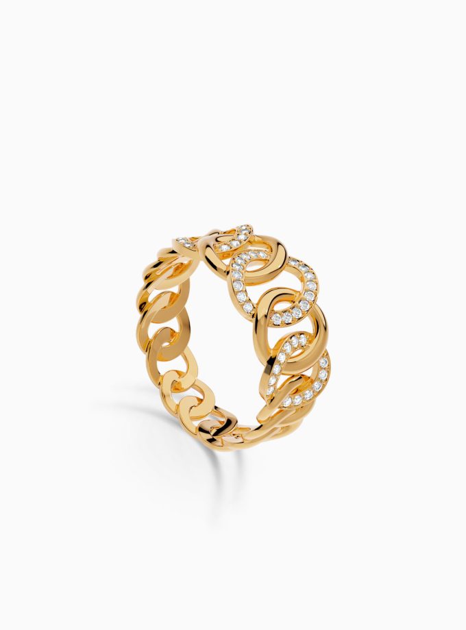 Interlocking Chain Link Ring in Gold & Diamonds | Cuban Link ring | Varudai | Diamond ring