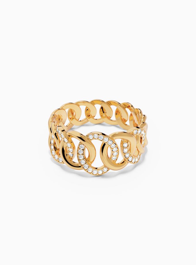 Interlocking Chain Link Ring in Gold & Diamonds | Cuban Link ring | Varudai | Diamond ring