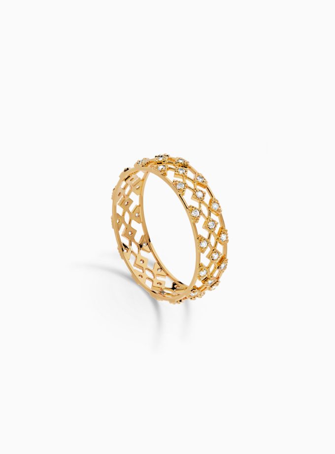 18K Gold Diamond Mesh Lattice Ring | Band Rings | Varudai Jewelry