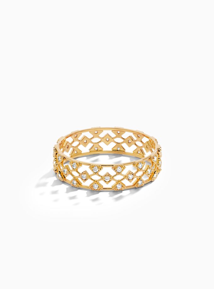 18K Gold Diamond Mesh Lattice Ring | Band Rings | Varudai Jewelry