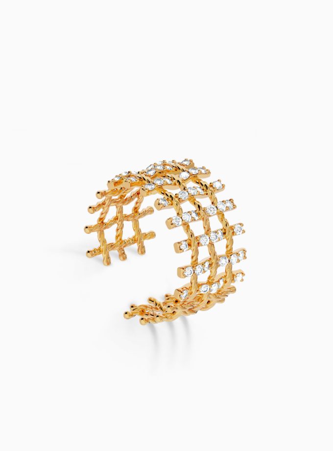 Diamond-Encrusted Twisted Cage Ring | Varudai | Diamond Ring | Open Ring