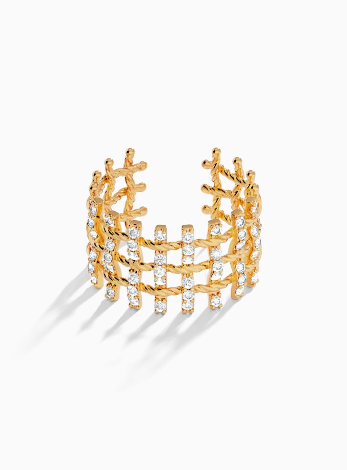 Diamond-Encrusted Twisted Cage Ring | Varudai | Diamond Ring | Open Ring
