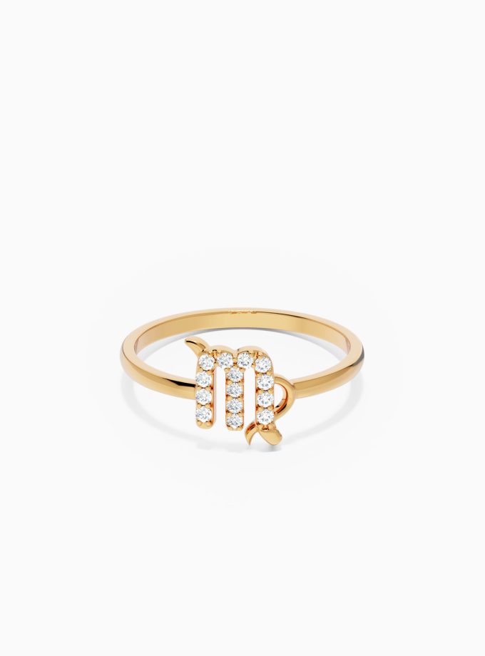 Virgo Zodiac Ring with Diamonds in 18K Gold | Zodiac Sign Ring | Zodiac Diamond Ring | Varudai