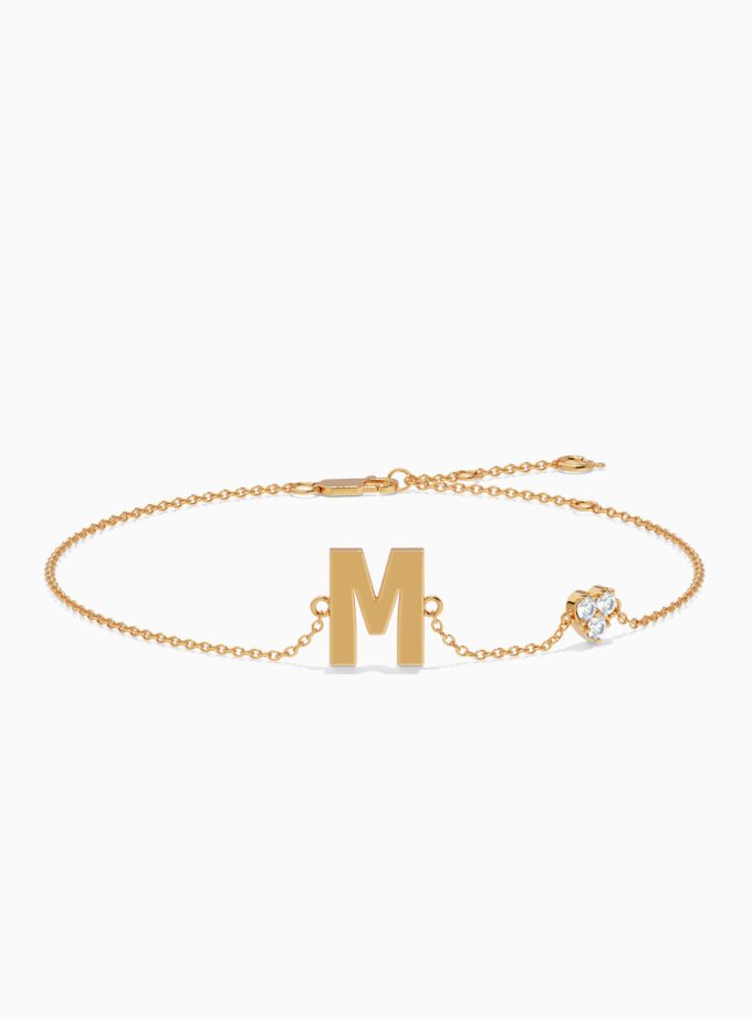 Customizable Gold Initial Bracelet with Diamond Heart | Personalized Letter diamond bracelet | Letter bracelet | Varudai | Gold letter Bracelet | Arabic letter bracelet