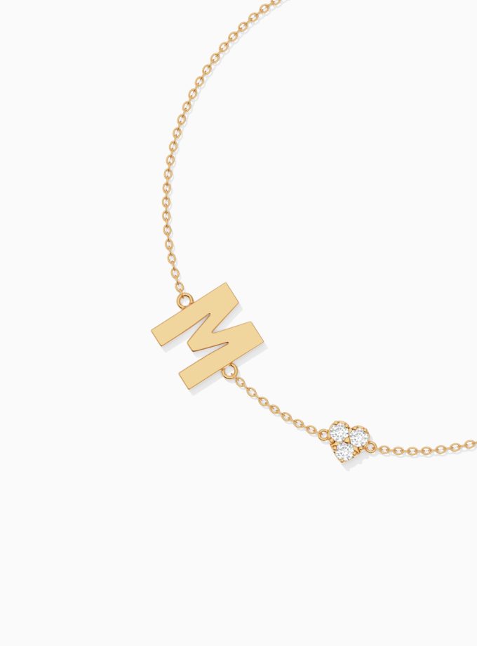 Customizable Gold Initial Bracelet with Diamond Heart | Personalized Letter diamond bracelet | Letter bracelet | Varudai | Gold letter Bracelet | Arabic letter bracelet