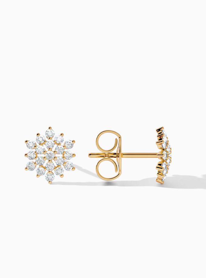 Radiant Diamond Cluster Earrings in 18k Gold | Flower shaped Earrings | Stud Earrings | Varudai Jewelry | Varudai | Diamond Stud Earrings | Gold Stud Earrings