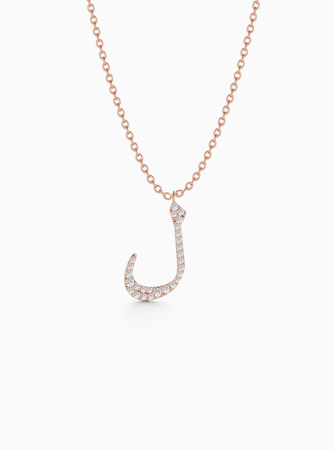 Lustrous Laam Arabic Letter Necklace - ل | Arabic Alphabet Necklace | Diamond Necklace | Arabic gold Necklace | Personalized diamond Necklace | Varudai