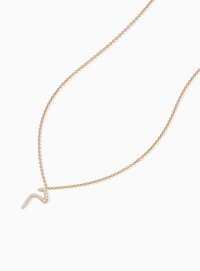 Simple Arabic Letter Necklace - "م" (Miim) | Arabic Alphabet Necklace | Diamond Necklace | Arabic gold Necklace | Personalized diamond Necklace | Varudai