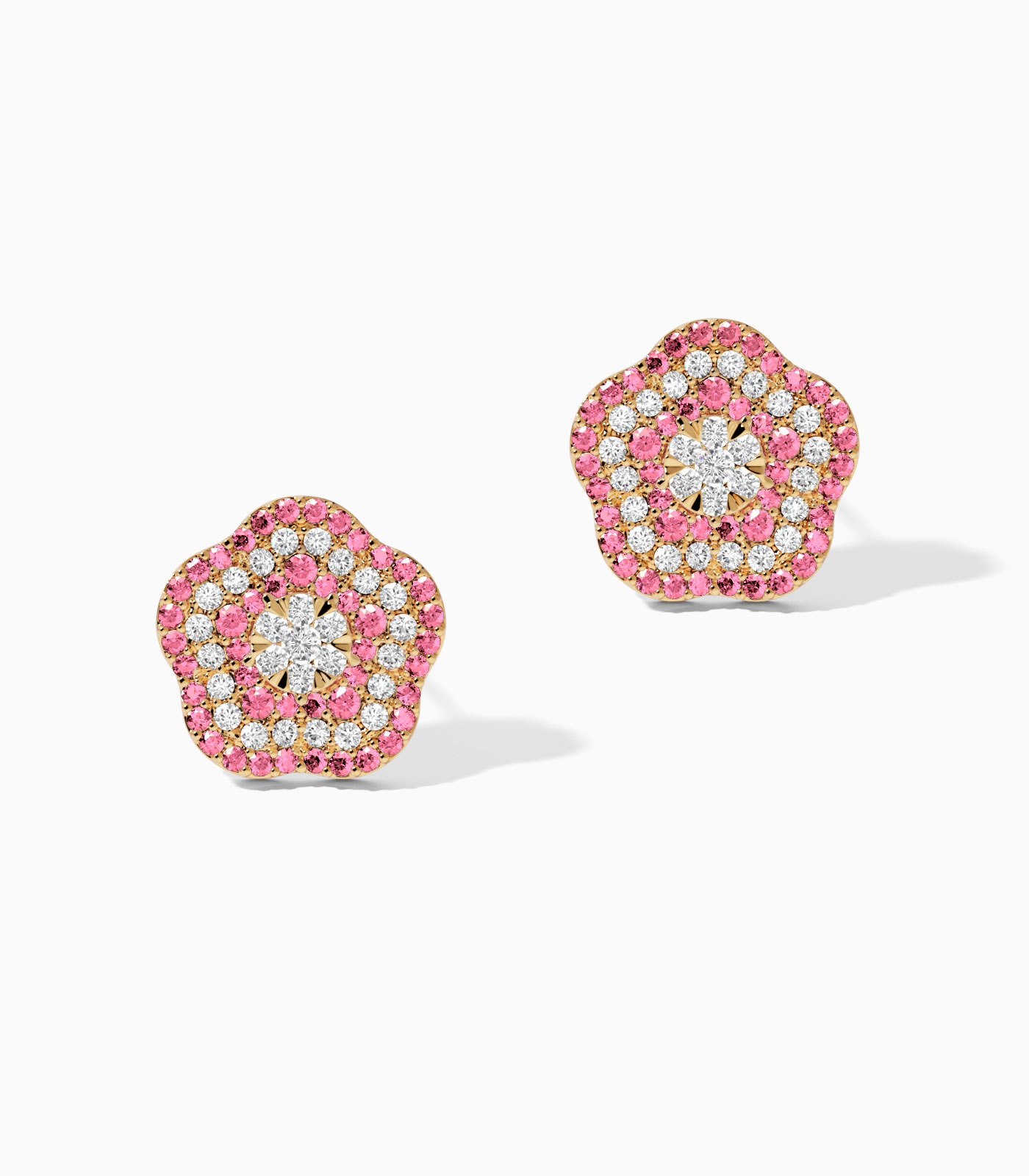 Rosette Floral Pink Diamond Earrings in 18k gold - Image 2