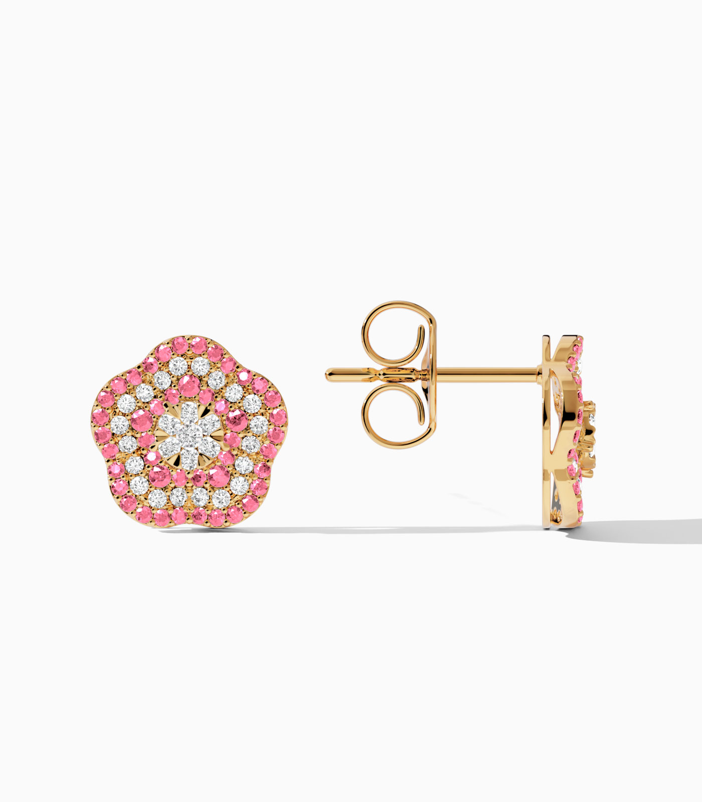 Rosette Floral Pink Diamond Earrings in 18k gold