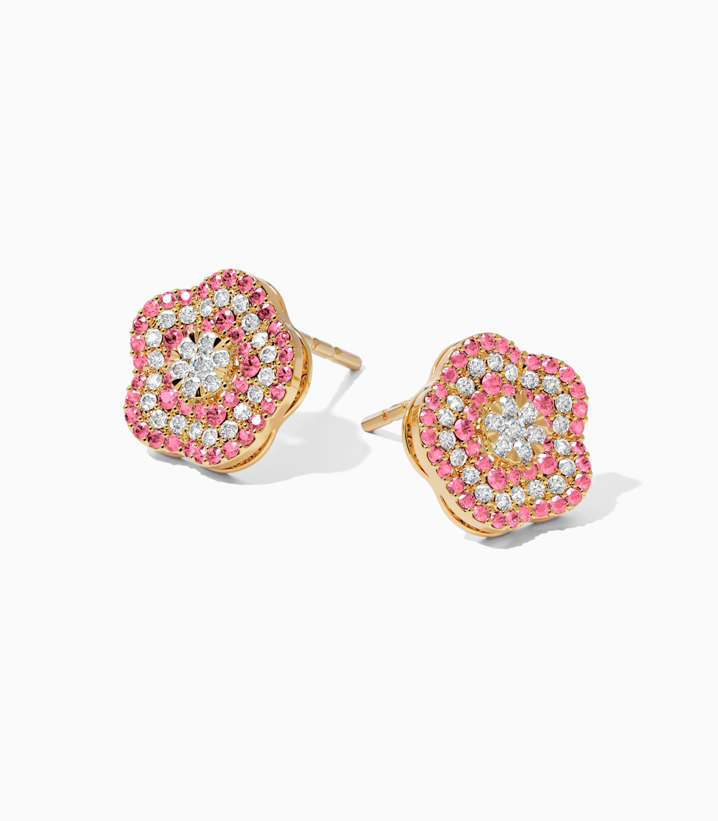 Rosette Floral Pink Diamond Earrings in 18k gold - Image 3