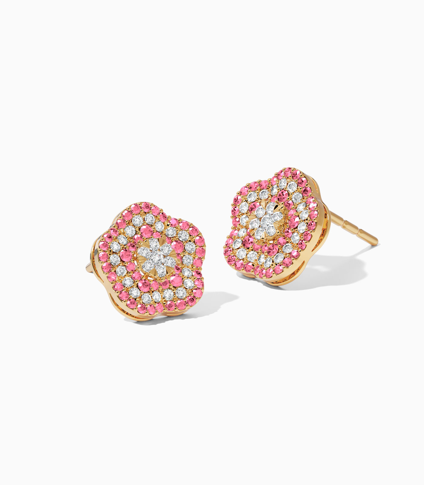 Rosette Floral Pink Diamond Earrings in 18k gold - Image 4
