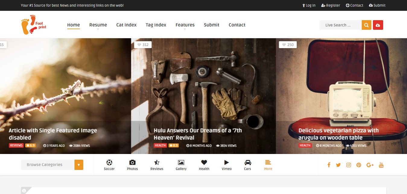Foot theme for content sharing sites