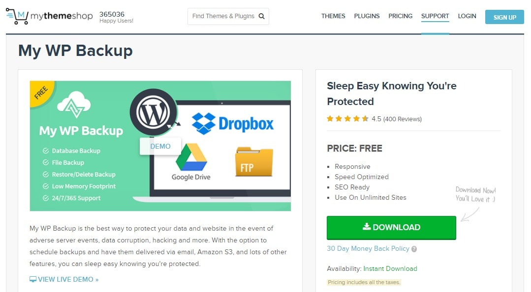 My WP Backup Free Backup WordPress Plugin MyThemeShop