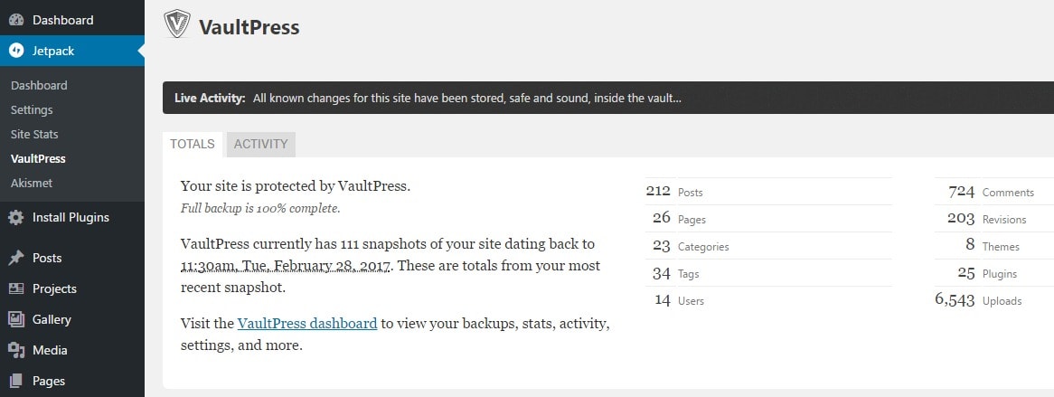 VaultPress backups