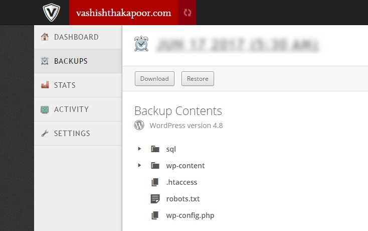 backup content in vaultpress