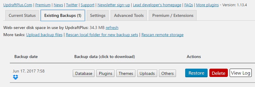 updraft plus backups done