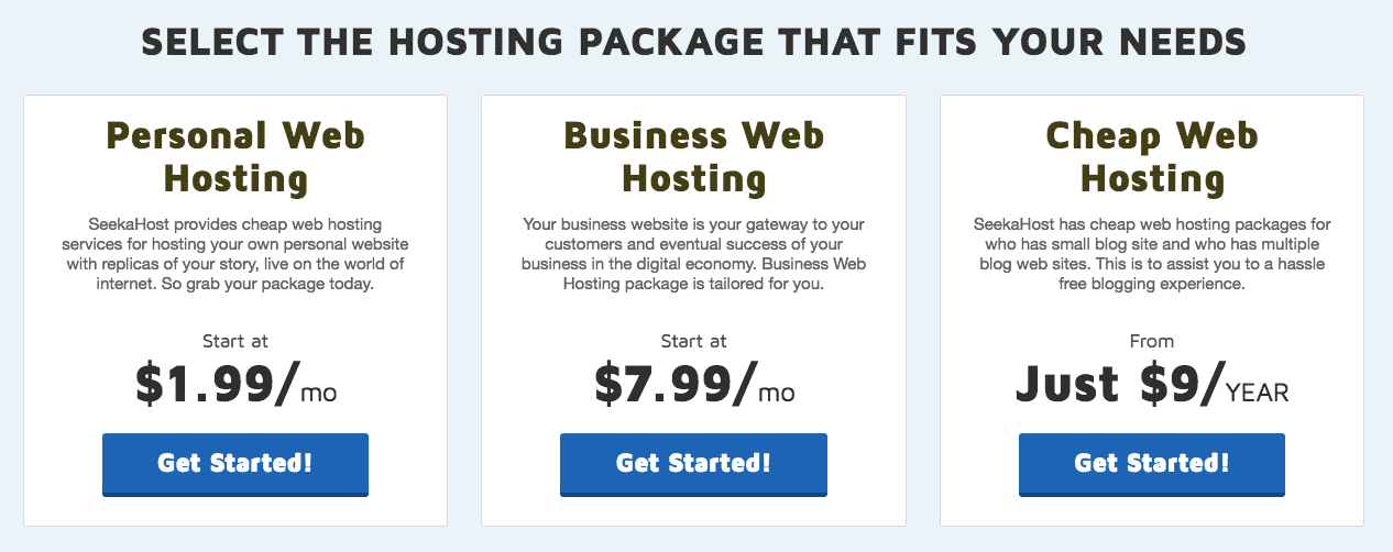 pricing seekahost