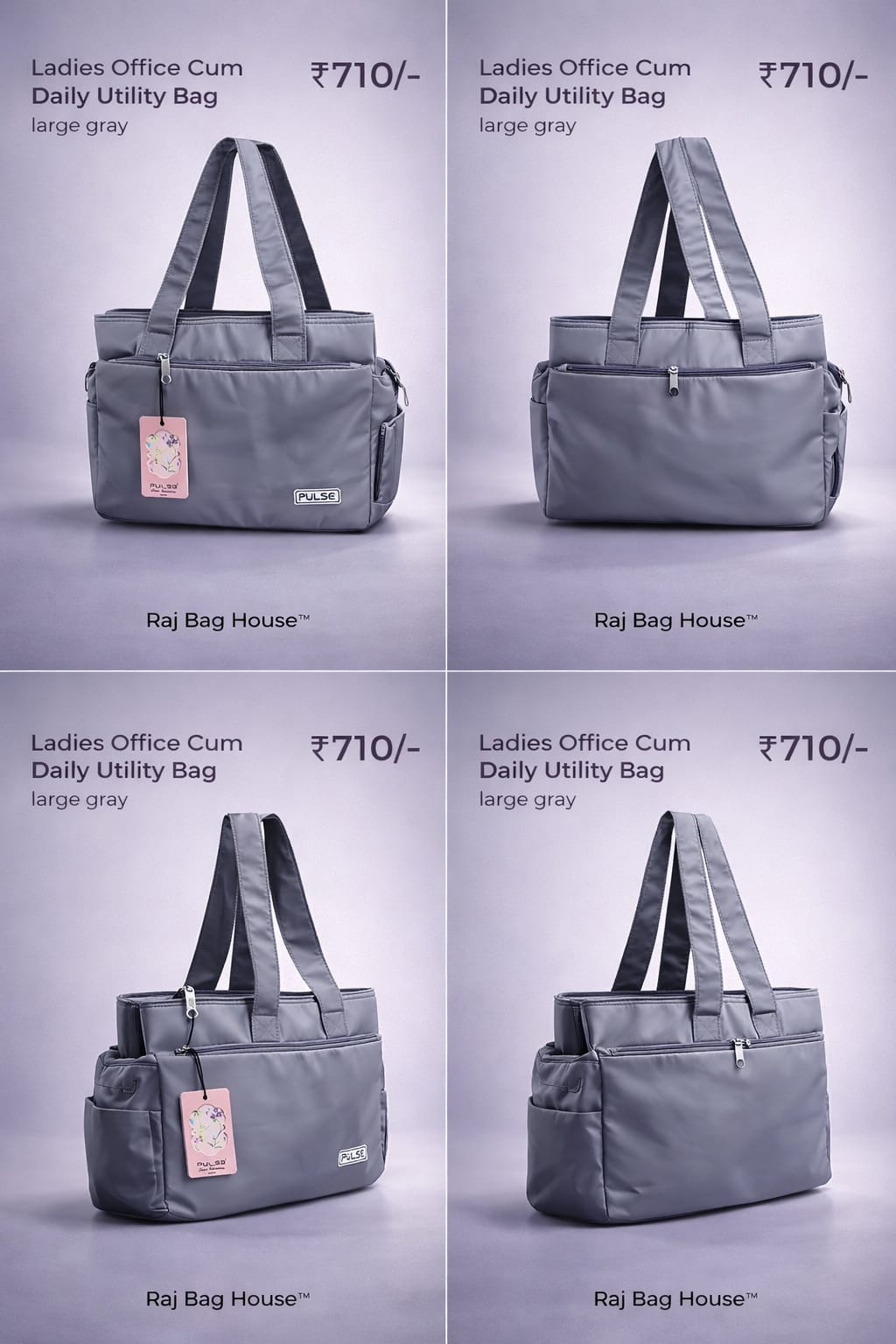 Pulse Pulse Womens Multiutility Model 7539 2 Large Tote Bag – Gray