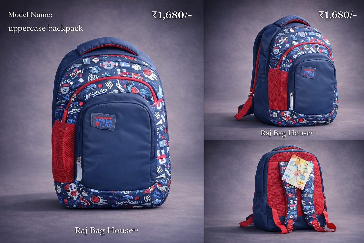 Uppercase Uppercase Kids Large School Backpack – Navy Blue / Red