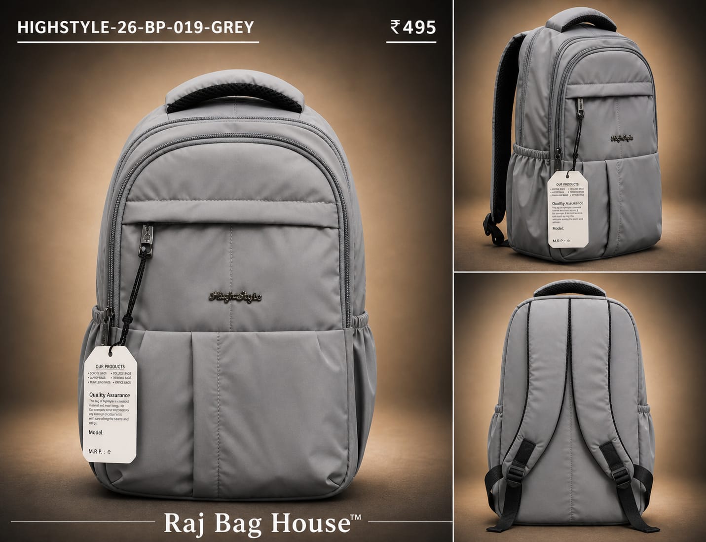 HighStyle 019 Small School Backpack – Grey 2