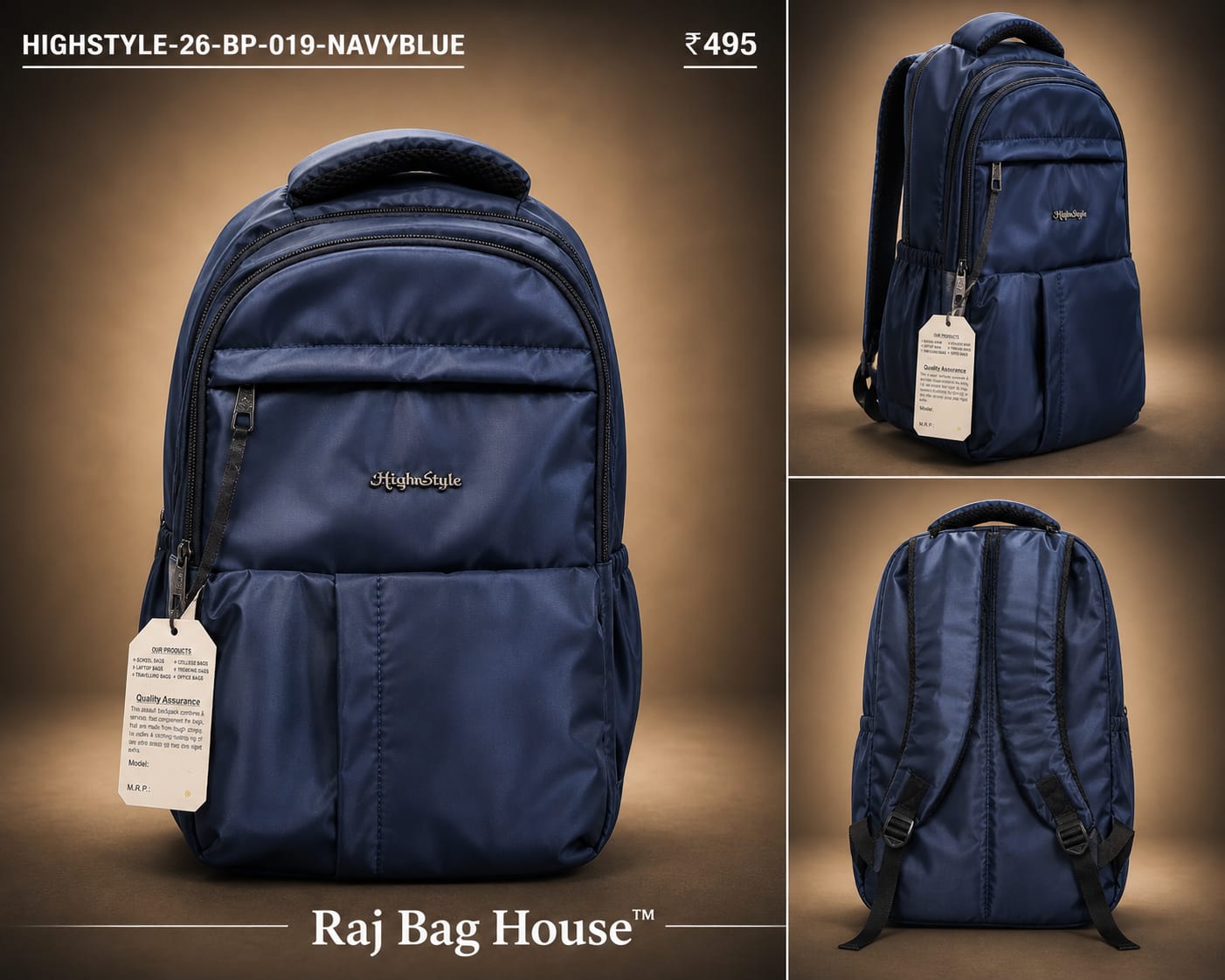 HighStyle School Backpack HIGHSTYLE-26-BP-019 - Navy Blue