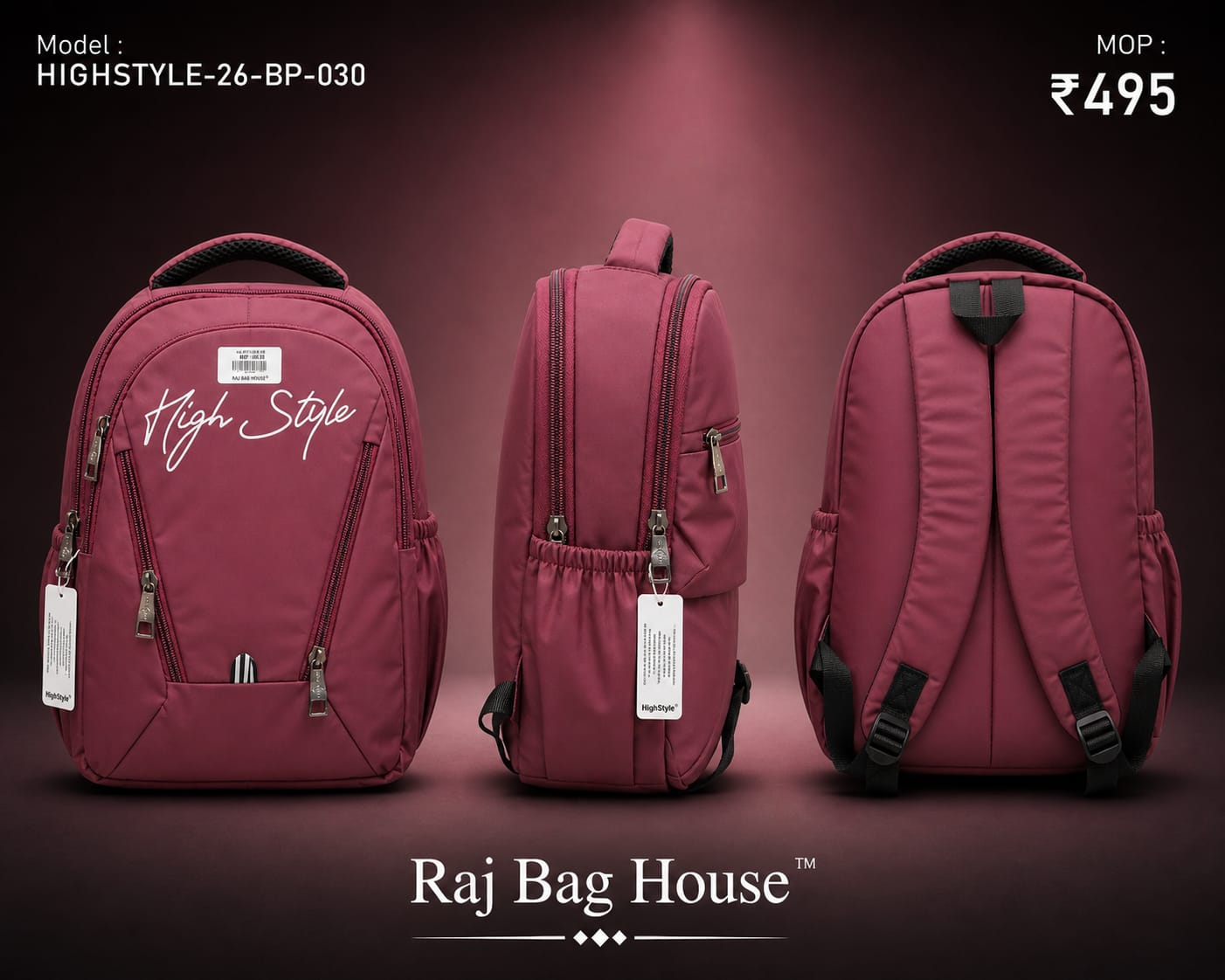 HighStyle 030 Small Backpack – Maroon 2