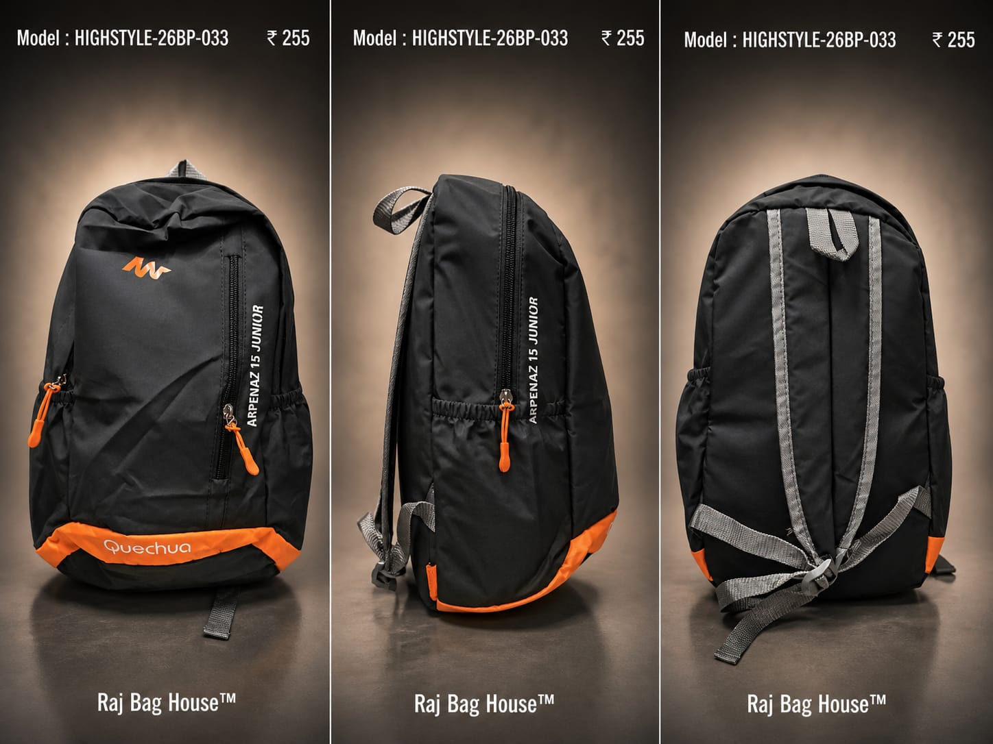 HighStyle 033 Small Backpack – Black / Orange / Grey 2