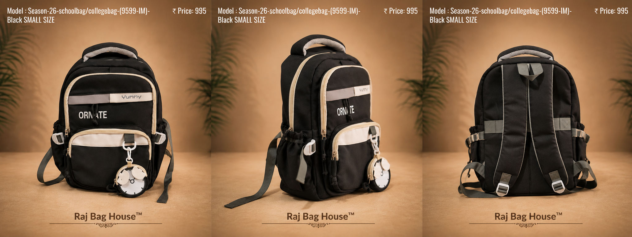 Season Schoolbag/collegebag (9599 Im) Size Small School Backpack – Black 2