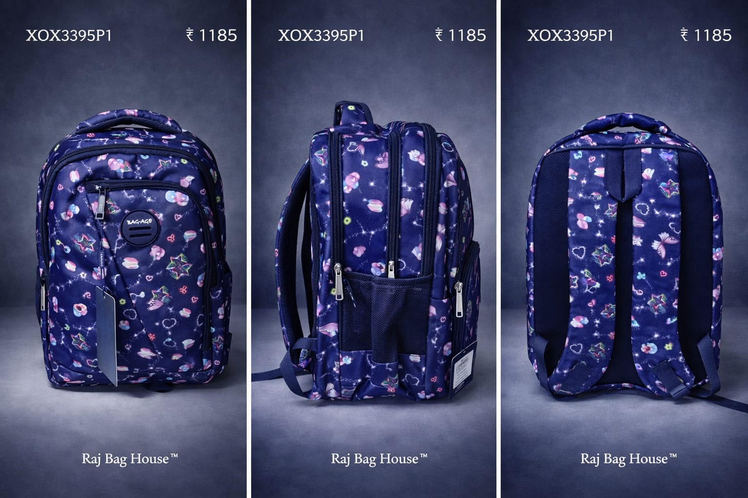 Baggage Girls School Backpack RB-26-BP-P1 - Navy Blue