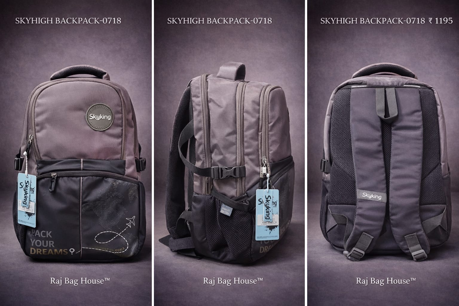 Skyhigh 0718 Lightbrown School Backpack – Black / Light Brown 2