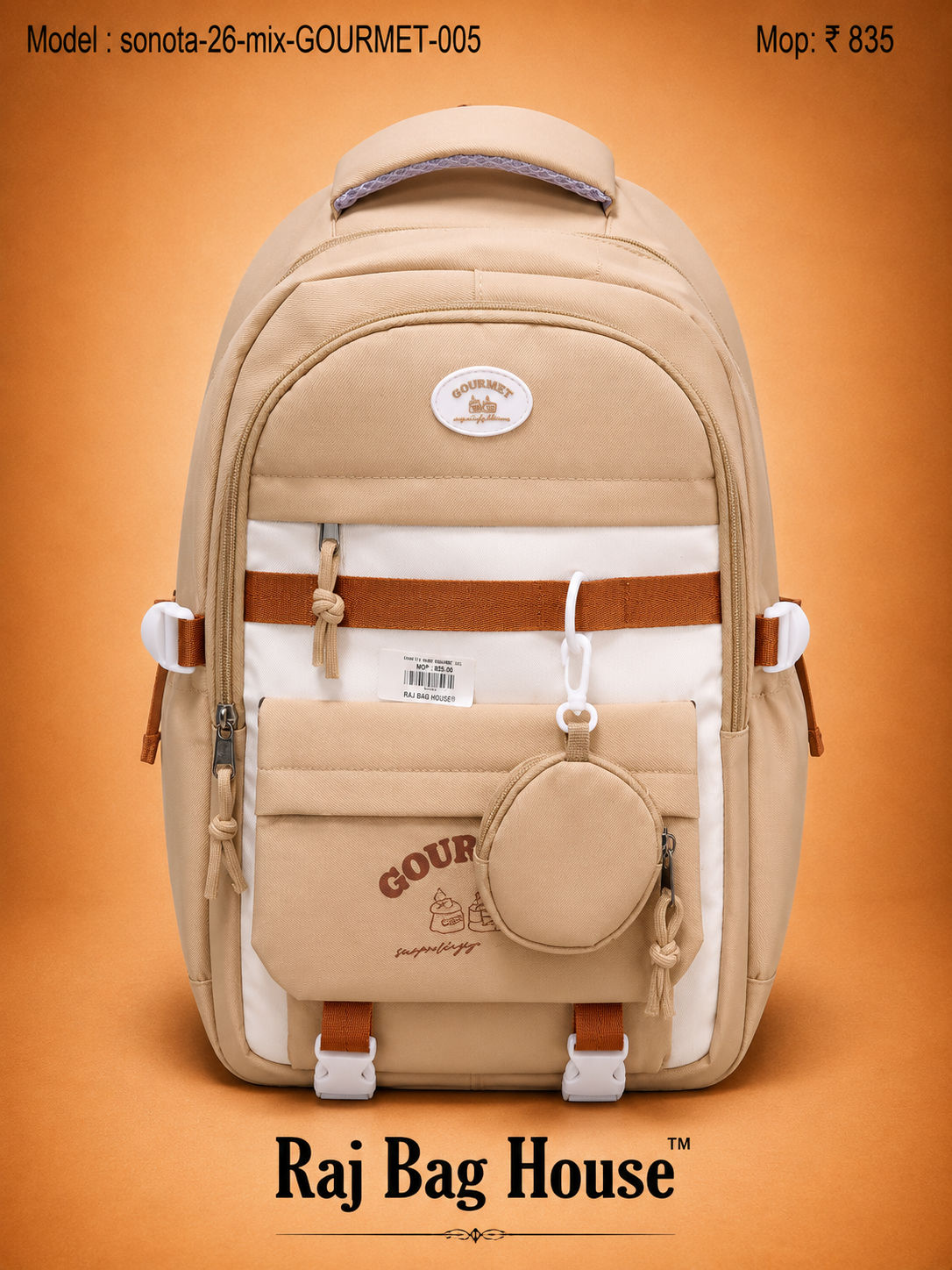 Sonata Mix Gourmet 005 Plus School Backpack – Cream / White