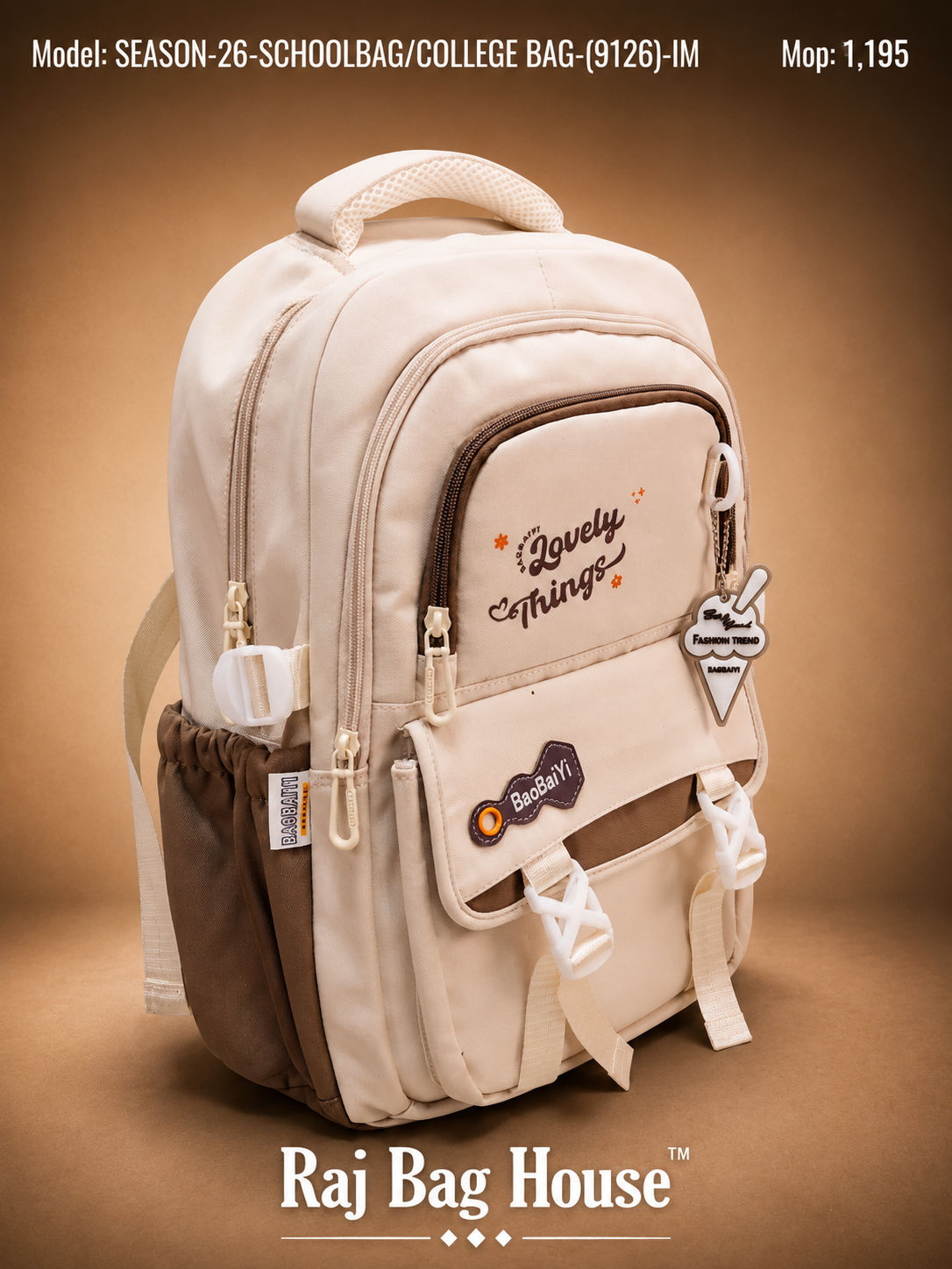 Season Schoolbag/college (9124 Im) Medium College Backpack – Cream 2