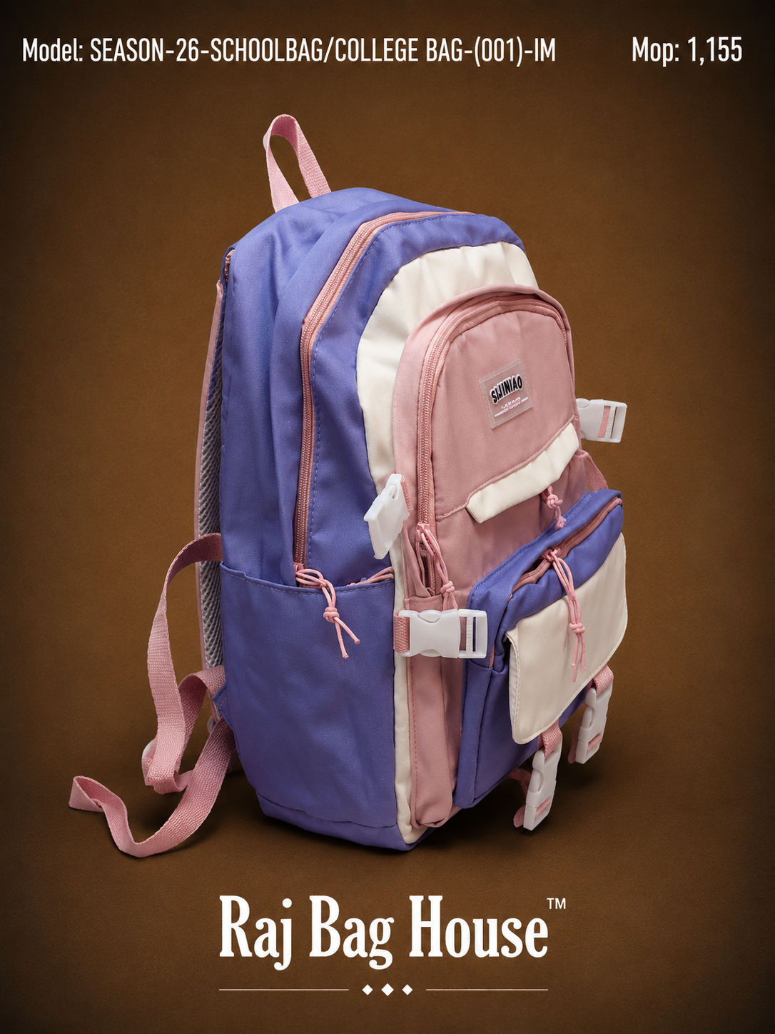 Season Schoolbag/college (001 Im) , Combination Medium College Backpack – Pink / White / Purple 2