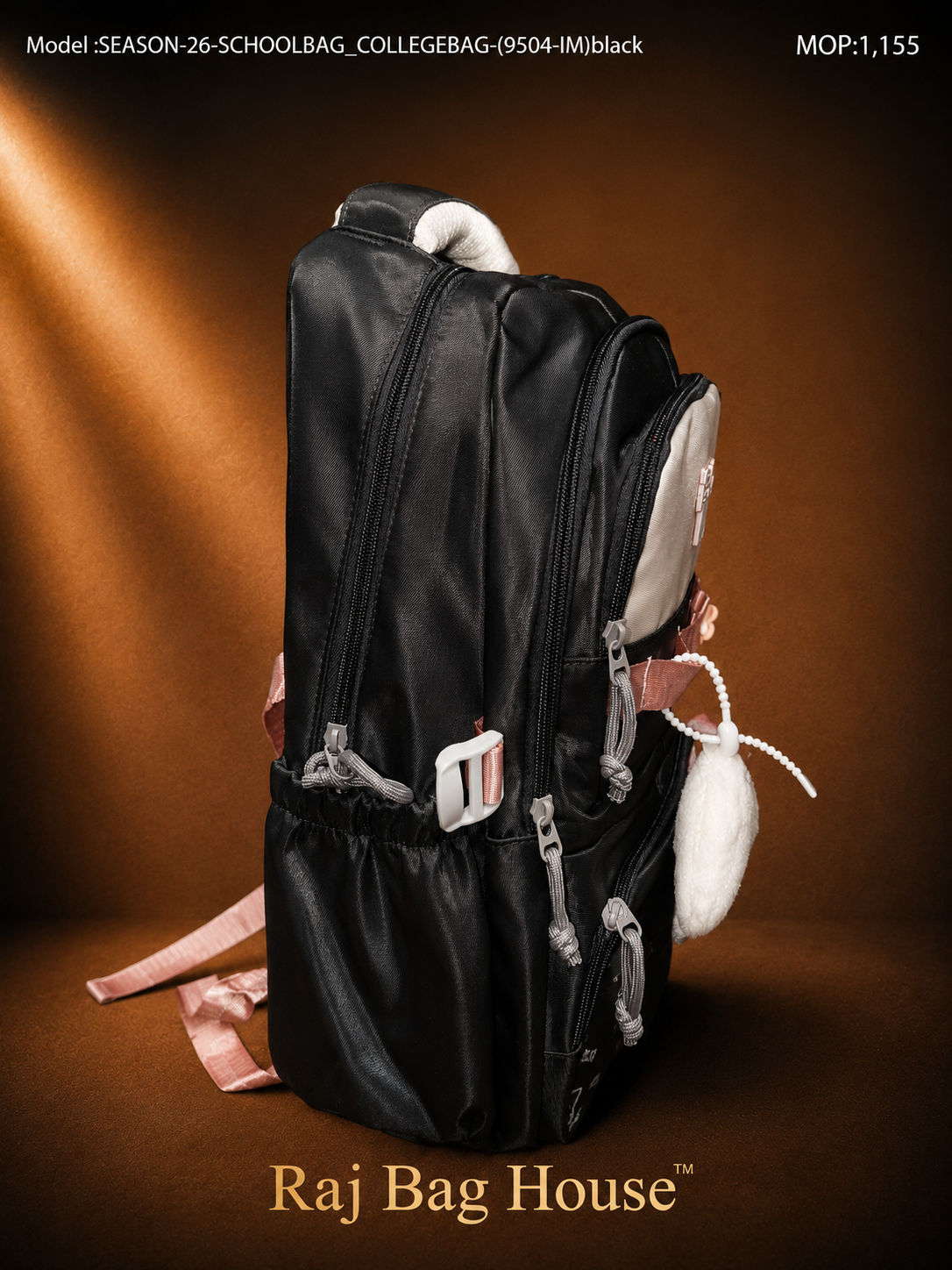 Season Schoolbag/collegebag (9504 Im) + School Backpack – Black / Pink 2