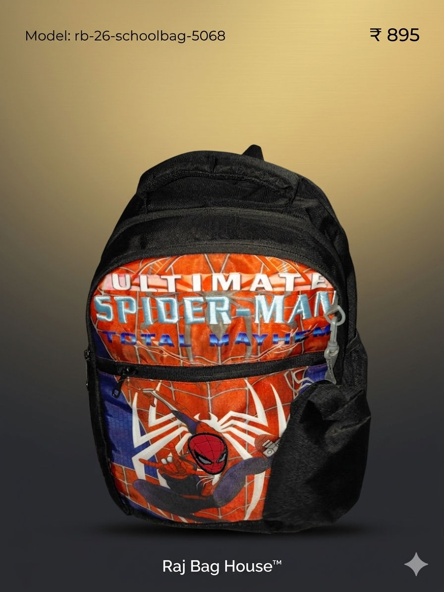 Imported Schoolbag 5068 Spiderman Medium School Backpack – Black