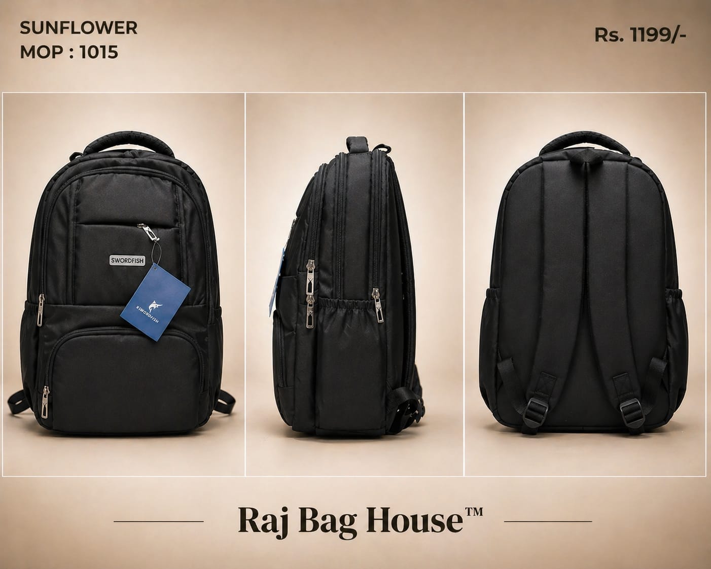HighStyle Swordfish Sunflower Large Backpack – Black 2