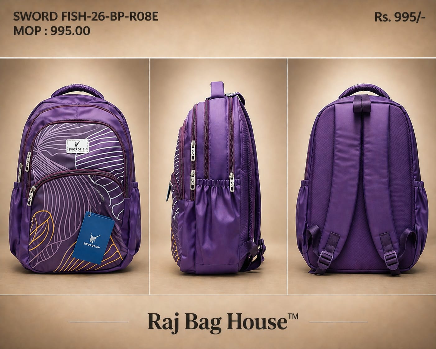 HighStyle Swordfish Rose Large Backpack – Purple 2