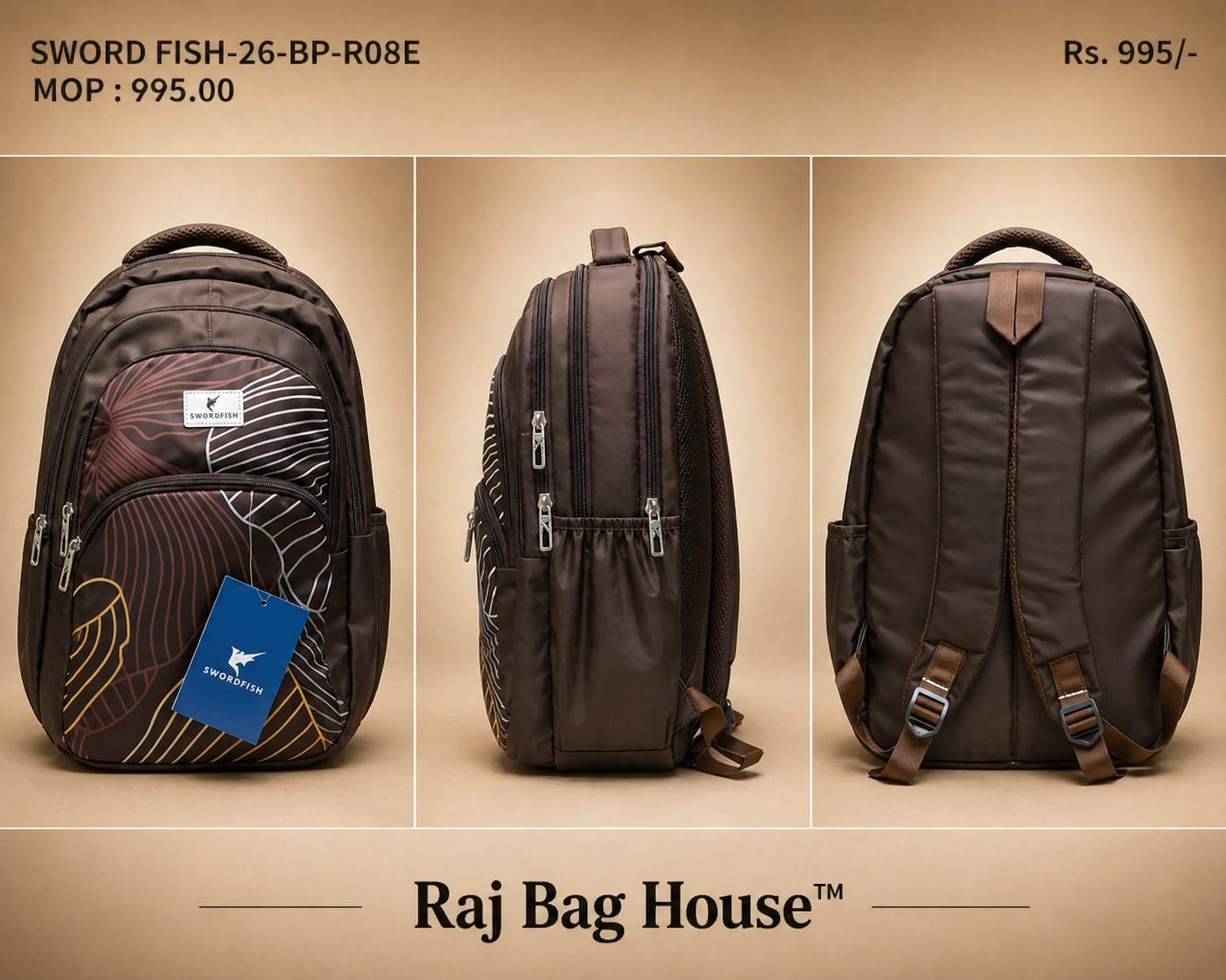 HighStyle Swordfish Rose Large Backpack – Brown 2