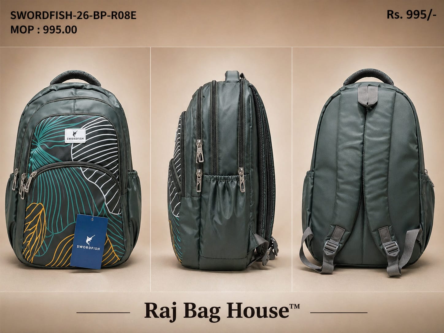 HighStyle Swordfish Rose Large Backpack – Olive Green 2