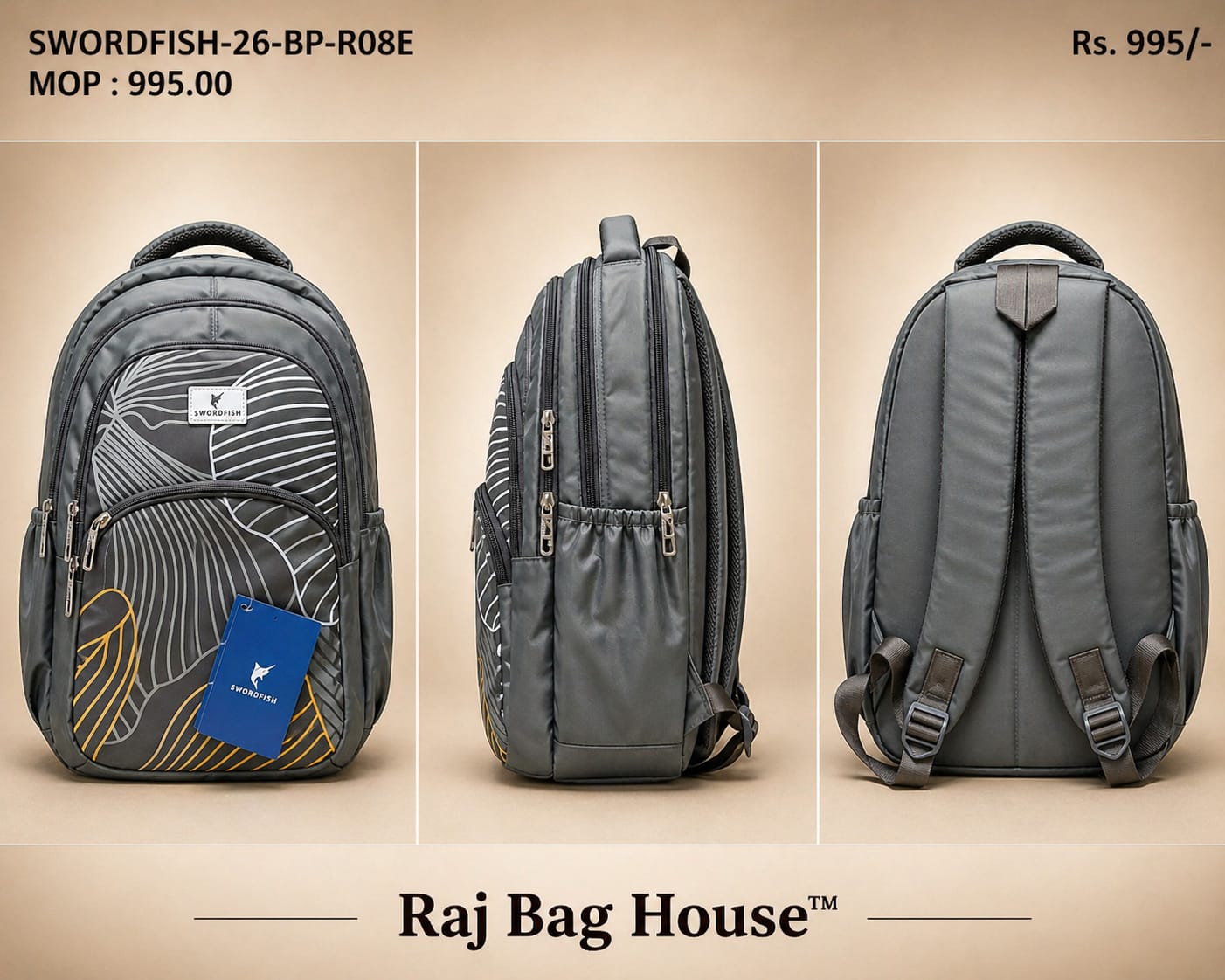 HighStyle Swordfish Rose Large Backpack – Grey 2