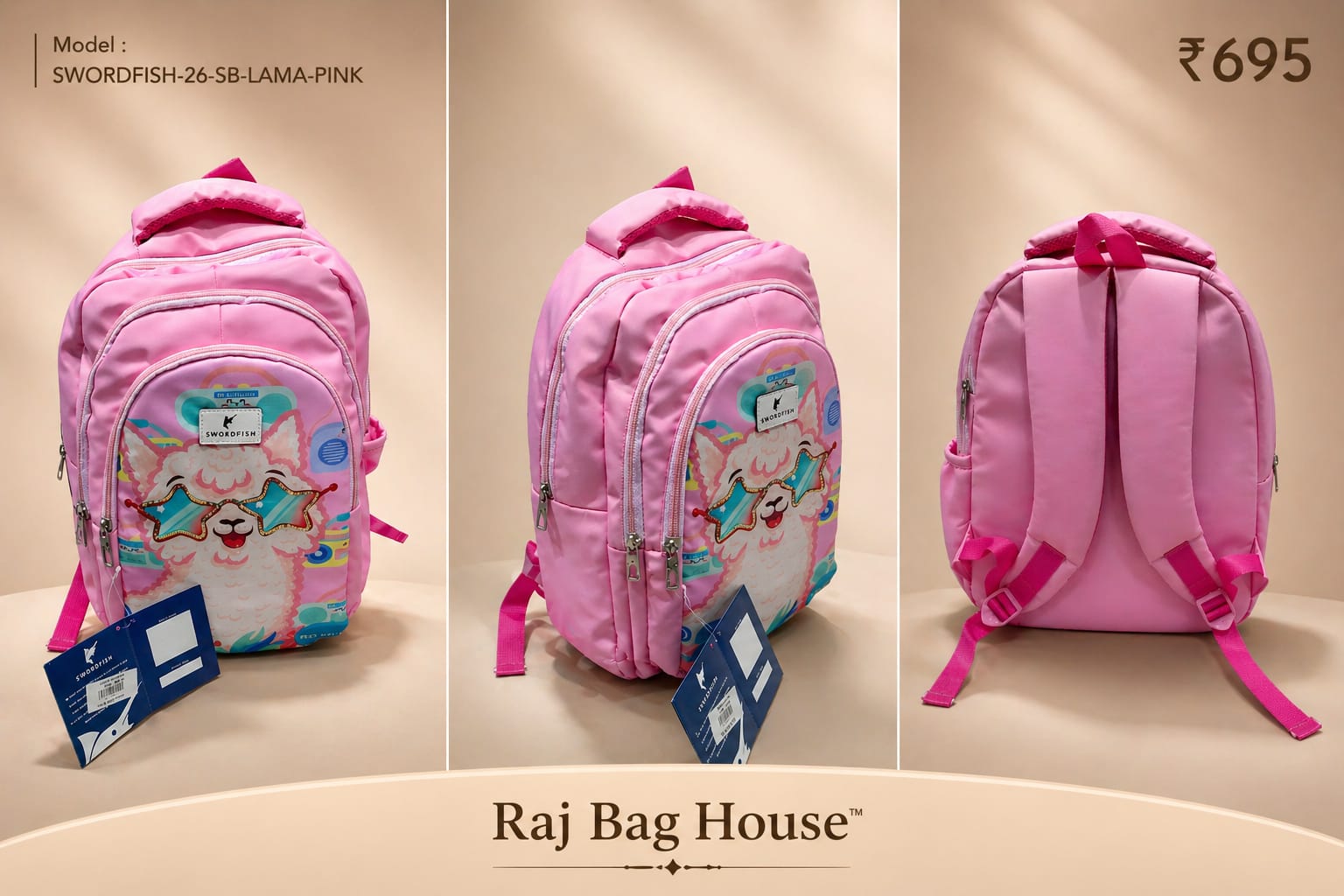 HighStyle Swordfish Lama Lightpink Large School Backpack – Light Pink 2