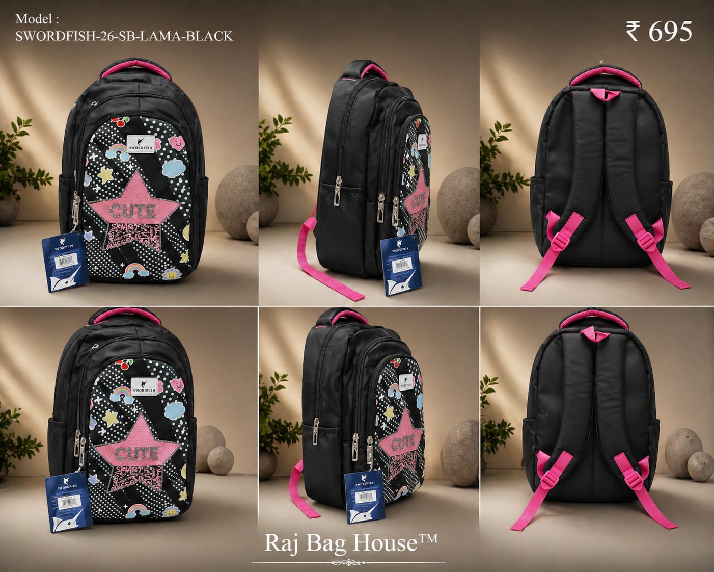 Highstyle School Backpack Cute - Black