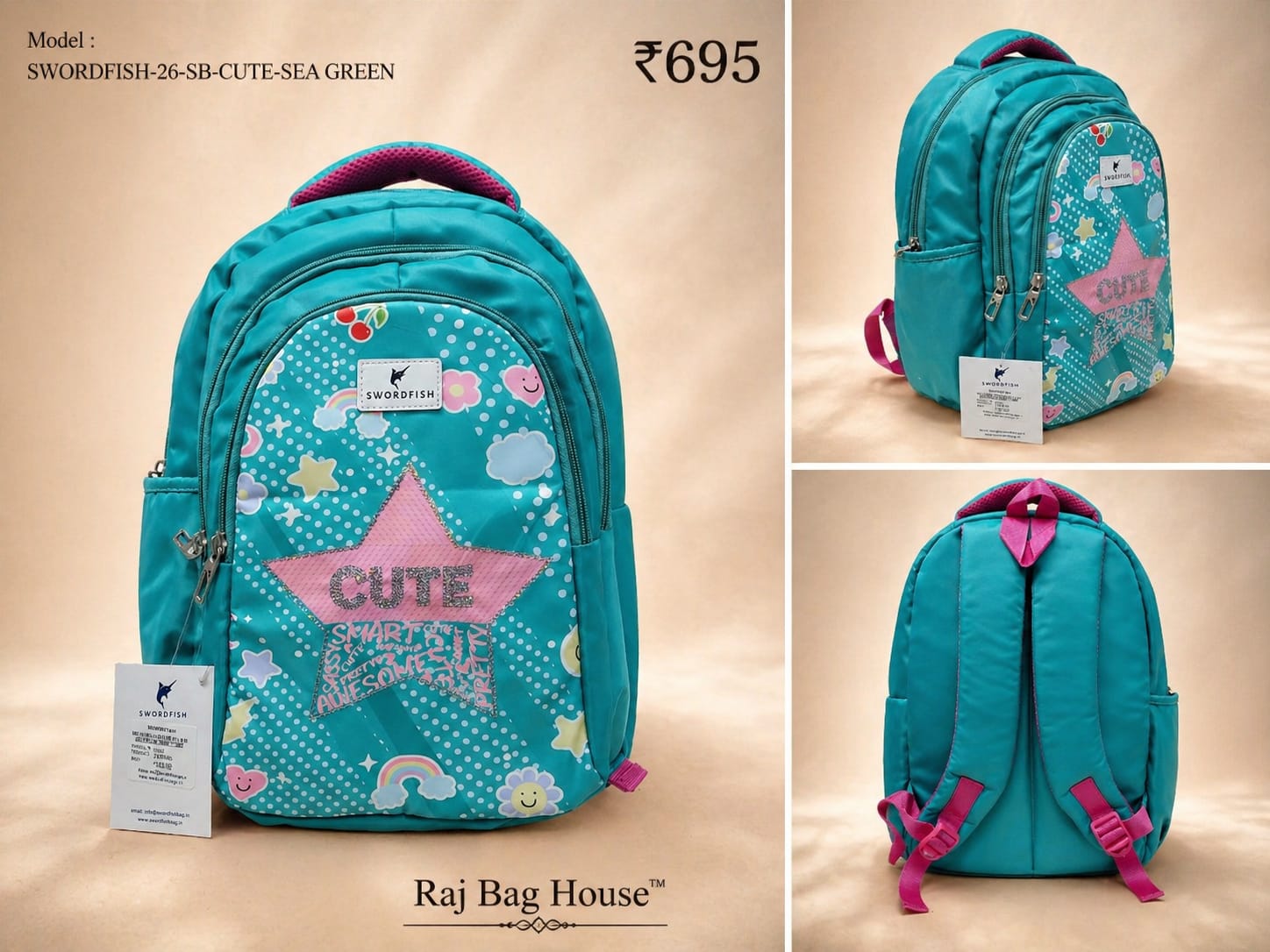 HighStyle Swordfish Cute Tealblue Large School Backpack – Sea Green 2