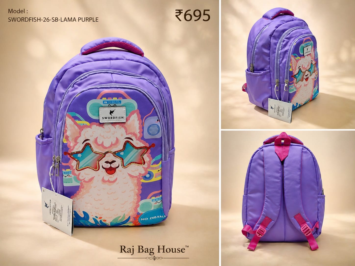 Highstyle School Backpack Lama - Light Purple
