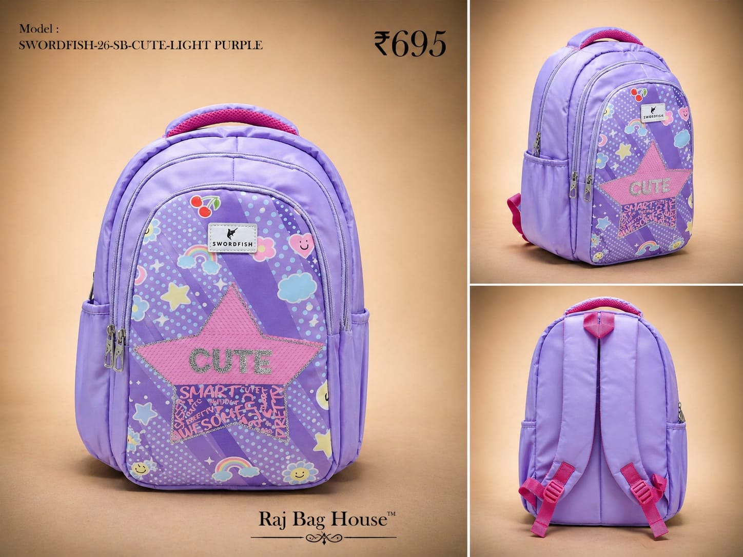 HighStyle Swordfish Cute Lightpurple Large School Backpack – Light Purple 2
