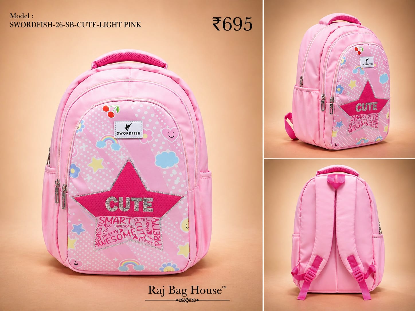 HighStyle Swordfish Cute Lightpink Large School Backpack – Light Pink 2
