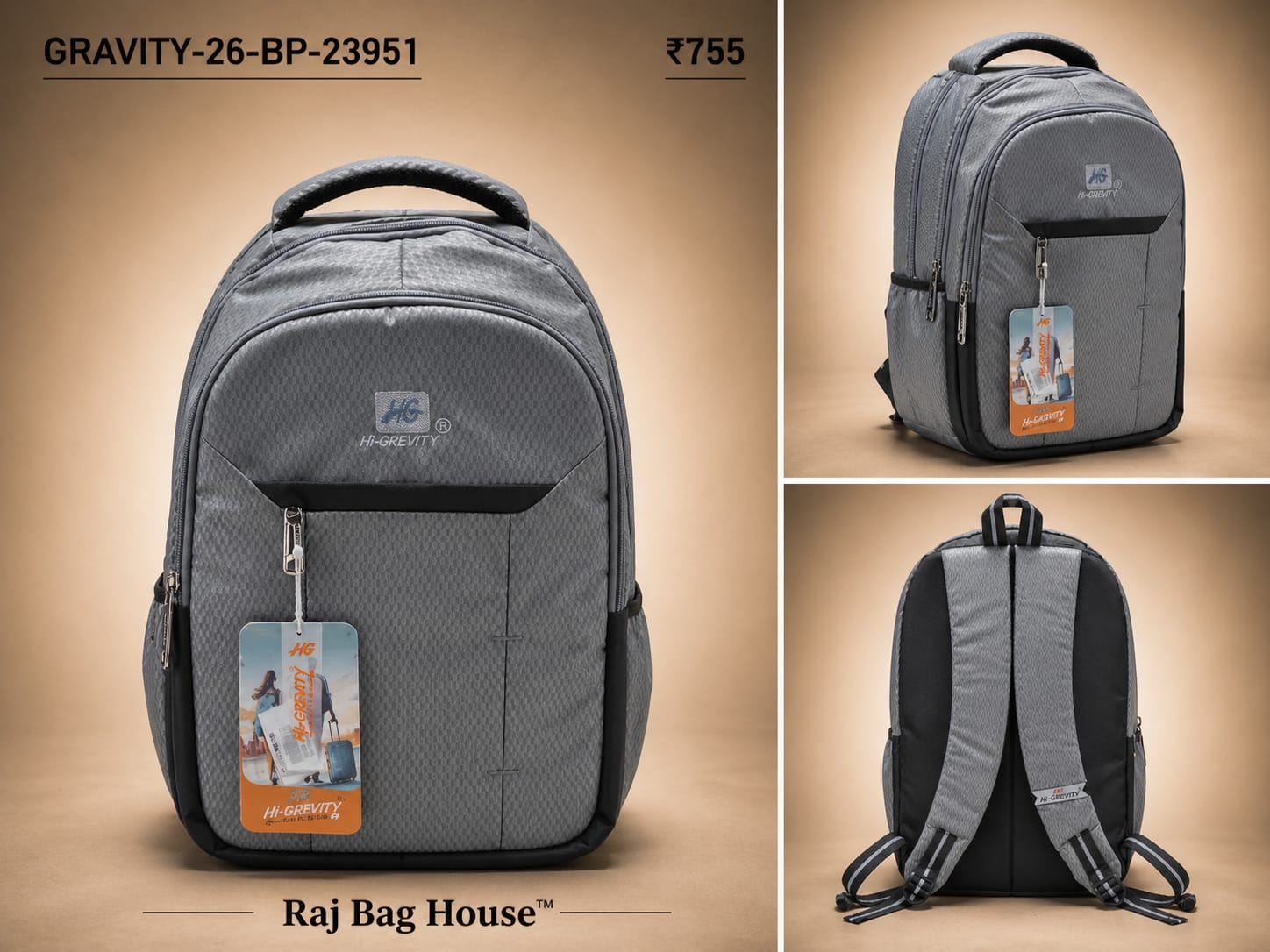 Highstyle Backpack GRAVITY-26-BP-23951 - Grey / Black
