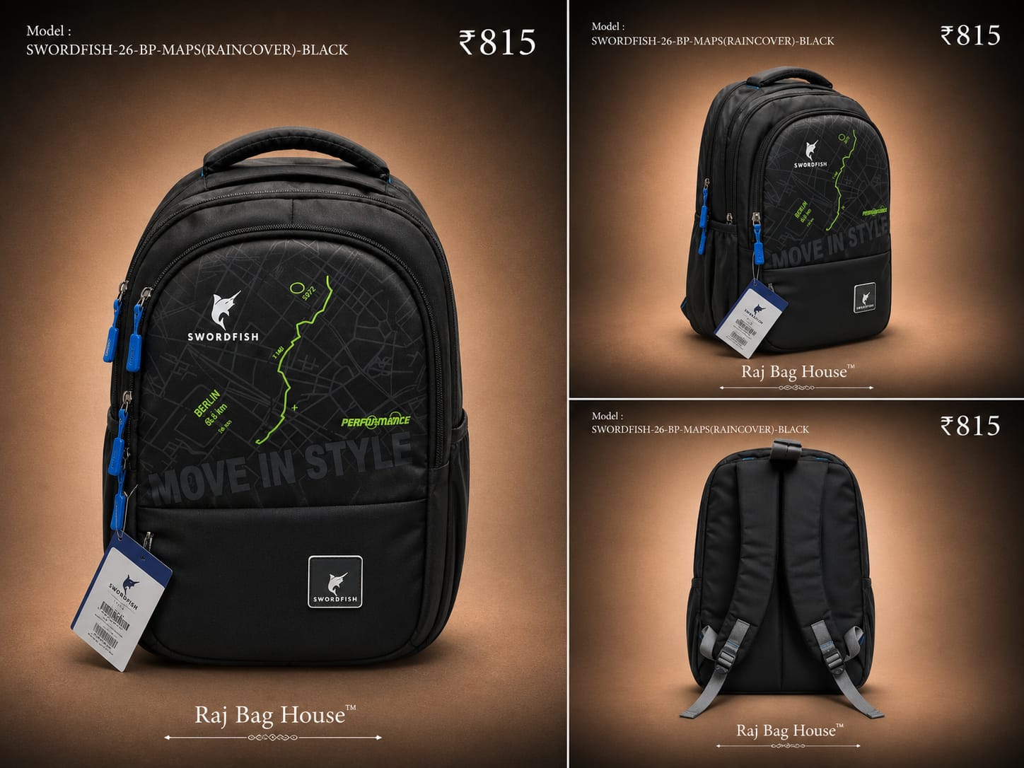 HighStyle Swordfish Maps(raincover) Small Backpack – Black 2